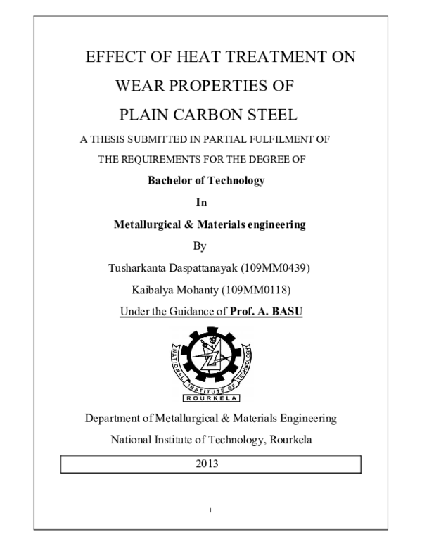 (PDF) Effect of heat treatment on wear properties of plain carbon steel