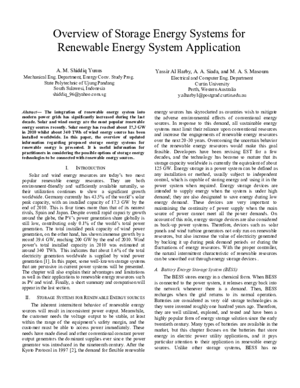 (PDF) Overview of storage energy systems for renewable energy system ...
