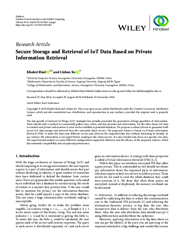 (PDF) Secure Storage and Retrieval of IoT Data Based on Private ...