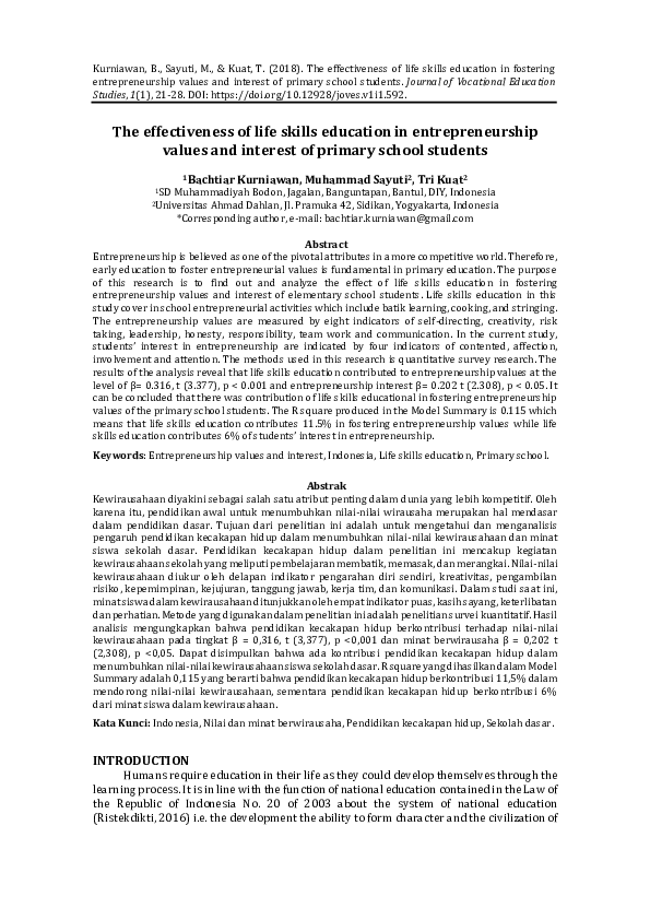 (PDF) The Effectiveness of Life Skills Education in Fostering ...