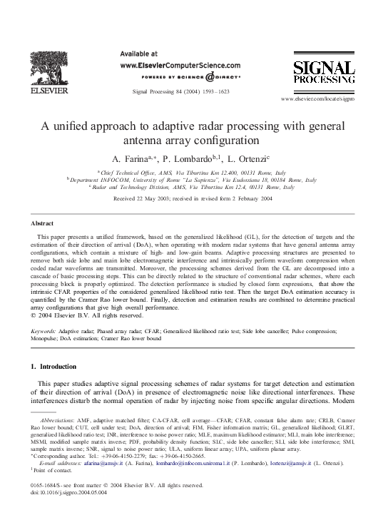 (PDF) A unified approach to adaptive radar processing with general ...