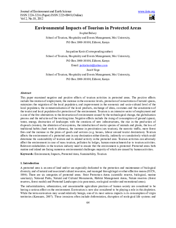 (PDF) Environmental impacts of tourism in protected areas