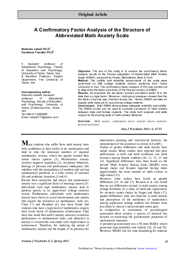 (PDF) A confirmatory factor analysis of the structure of abbreviated ...