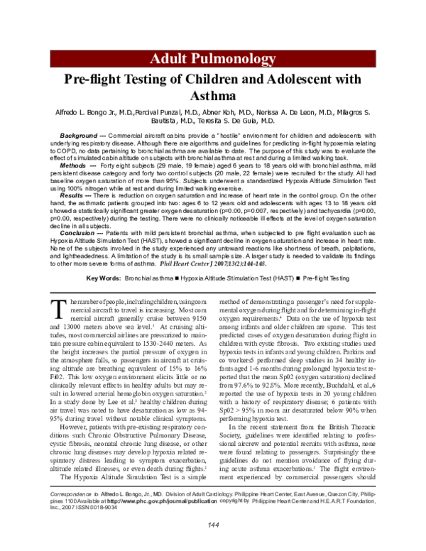(PDF) Pre-flight Testing of Children and Adolescent with Asthma