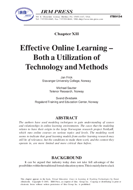 (PDF) Effective Online Learning - Both a Utilization of Technology and ...