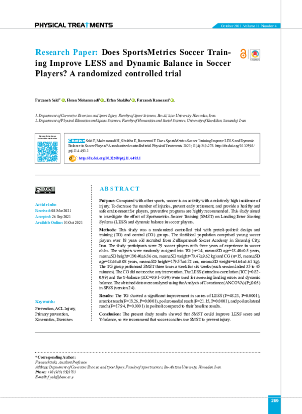 (PDF) Does SportsMetrics Soccer Training Improve LESS and Dynamic