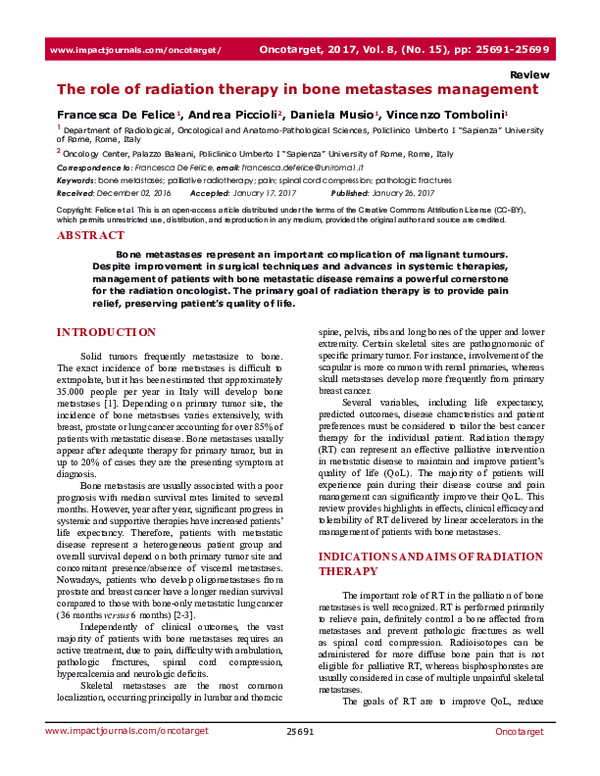 (PDF) The role of radiation therapy in bone metastases management