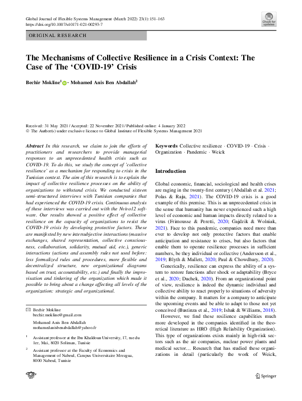 (PDF) The Mechanisms of Collective Resilience in a Crisis Context: The ...