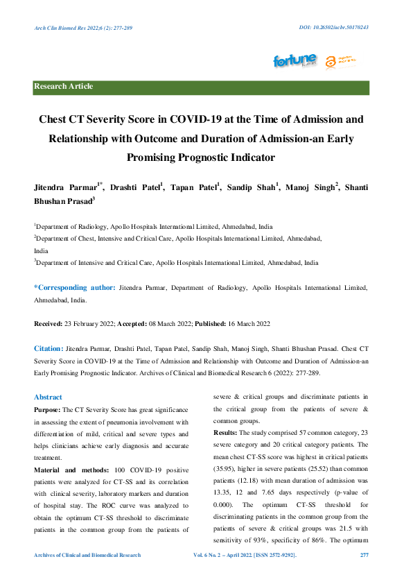 (PDF) Chest CT Severity Score in COVID-19 at the Time of Admission and ...