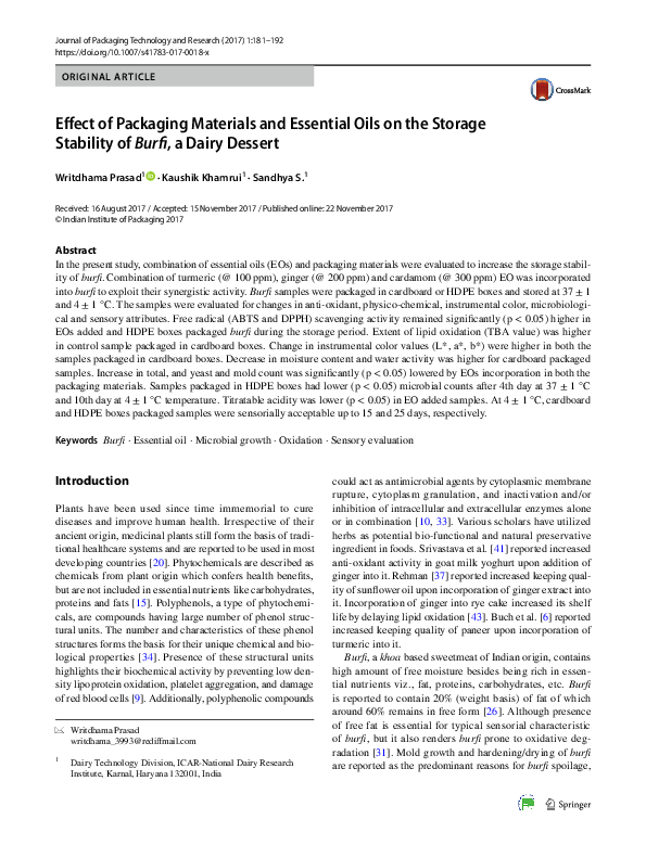 (PDF) Effect of Packaging Materials and Essential Oils on the Storage ...