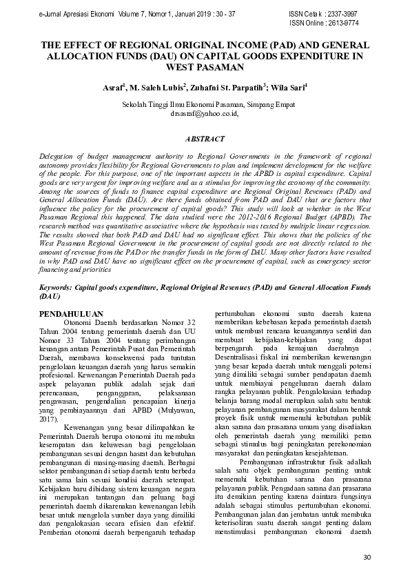 (PDF) The Effect of Regional Original Income (Pad) and General ...