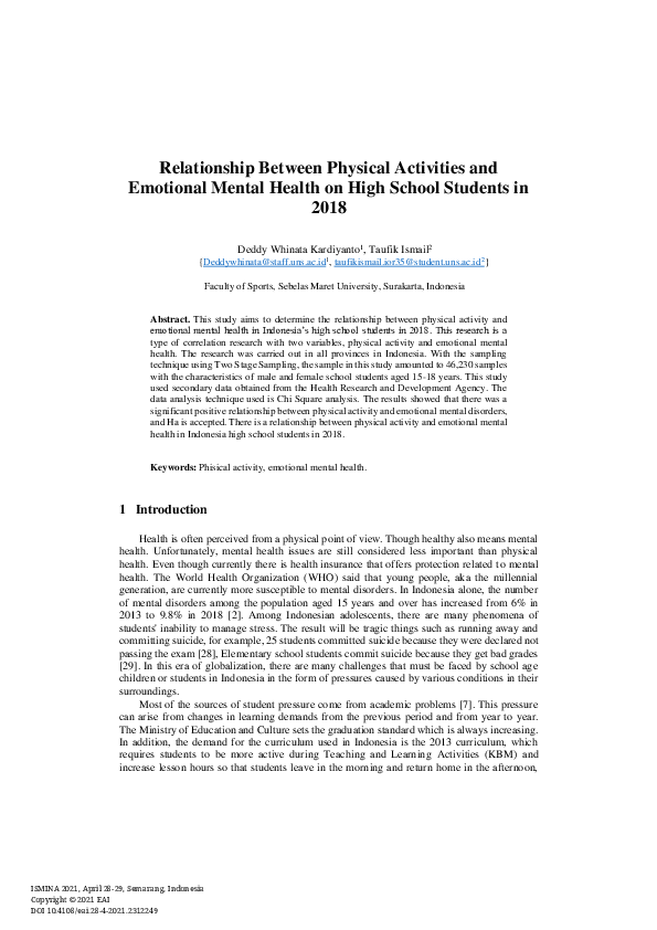 (PDF) Relationship Between Physical Activities and Emotional Mental ...