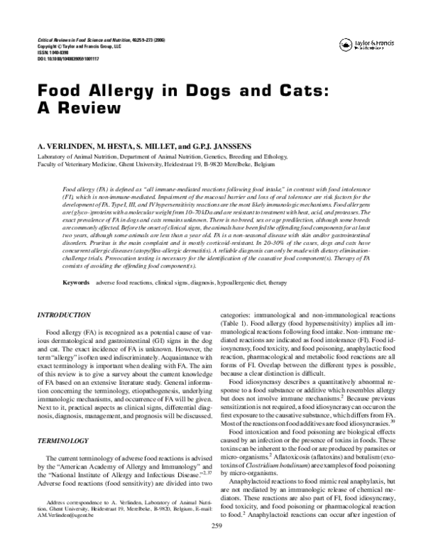 (PDF) Food allergy in dogs and cats a review Myriam Hesta Academia.edu