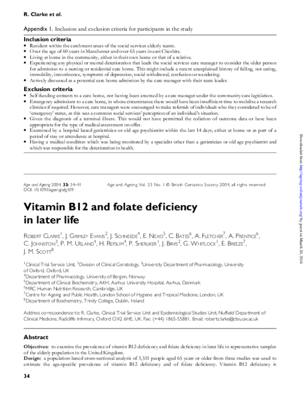 (PDF) Vitamin B12 and folate deficiency in later life