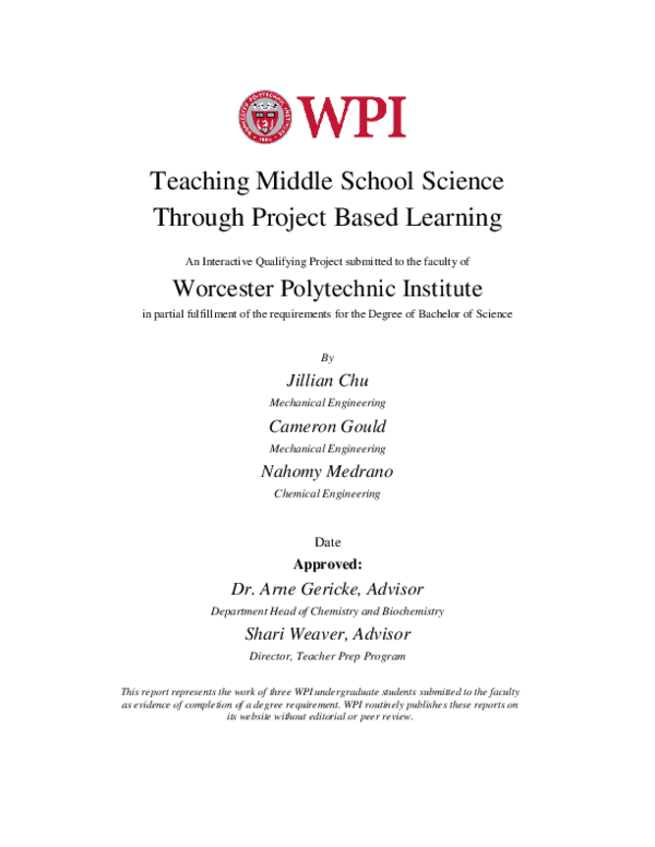 (PDF) Teaching Middle School Science Through Project Based Learning