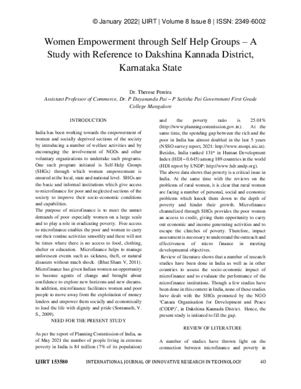 (PDF) Women Empowerment through Self Help Groups -A Study with ...
