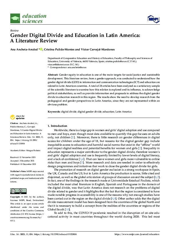 (PDF) Gender Digital Divide and Education in Latin America: A ...