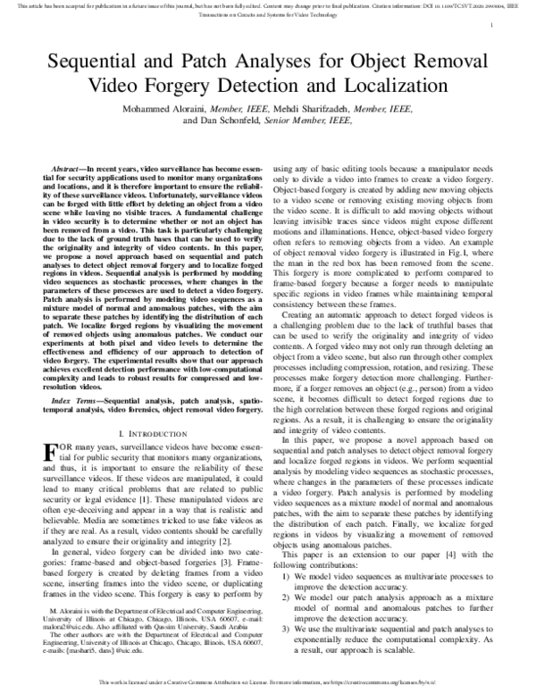 (PDF) Sequential and Patch Analyses for Object Removal Video Forgery ...