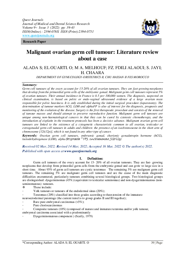 (PDF) Malignant ovarian germ cell tumour Literature review about a