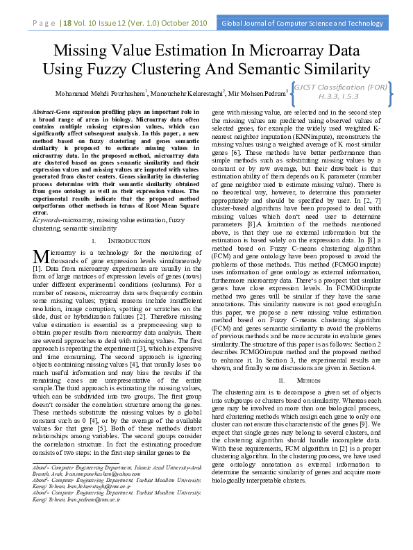 (PDF) Missing Value Estimation In Microarray Data Using Fuzzy ...