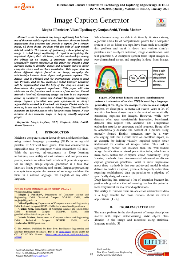 (PDF) Image Caption Generator Gunjan Sethi Academia.edu