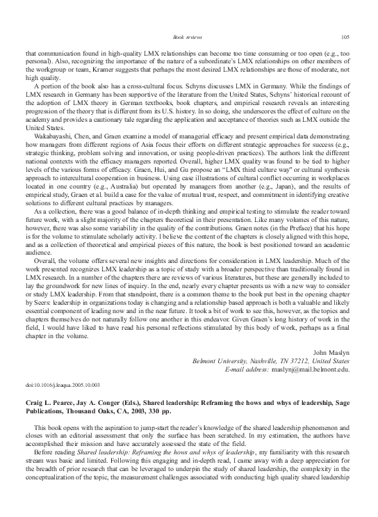 (PDF) Shared leadership: Reframing the hows and whys of leadership