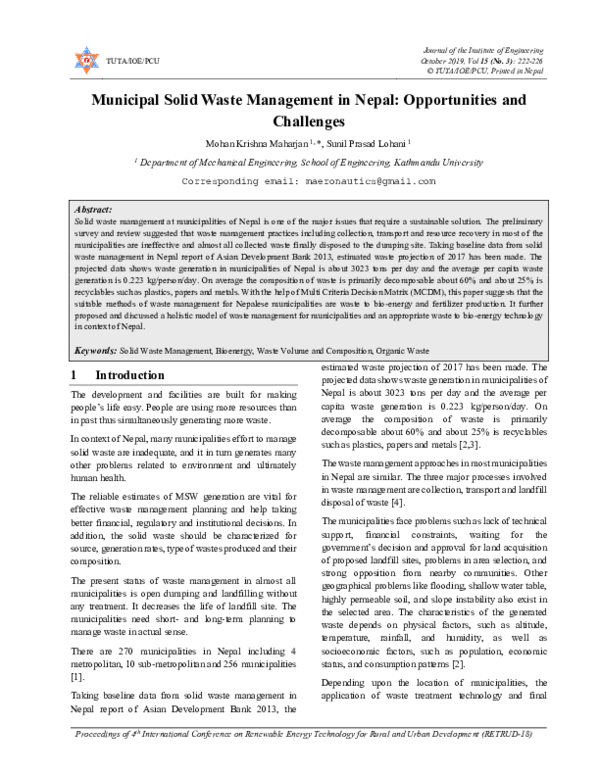 (PDF) Municipal Solid Waste Management in Nepal: Opportunities and ...