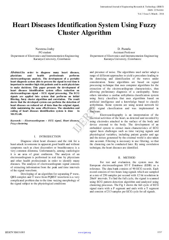 (PDF) Heart Diseases Identification System Using Fuzzy Cluster Algorithm