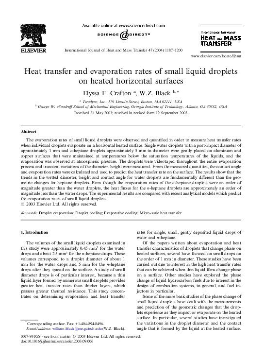 (PDF) Heat transfer and evaporation rates of small liquid droplets on ...