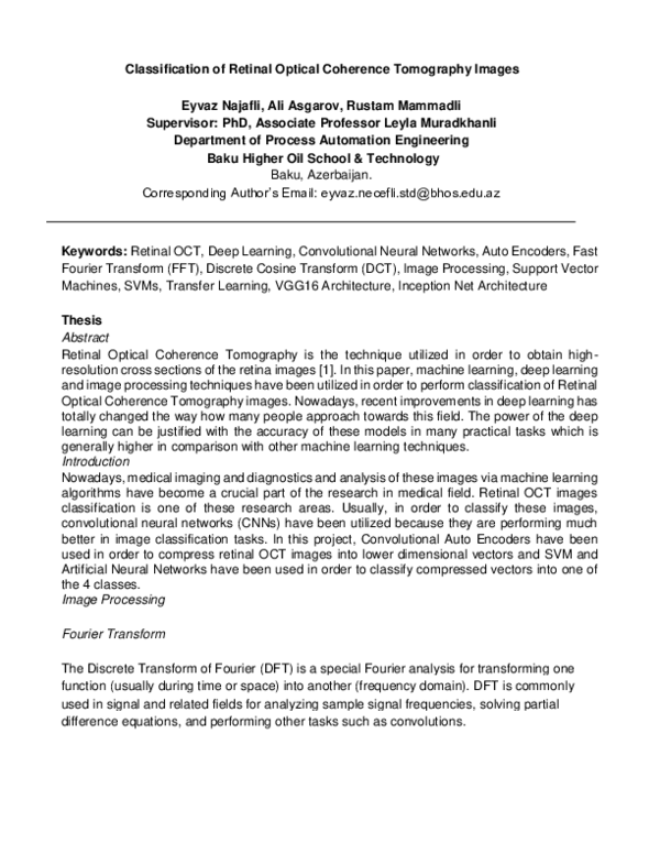 (PDF) Classification of Retinal Optical Coherence Tomography Images
