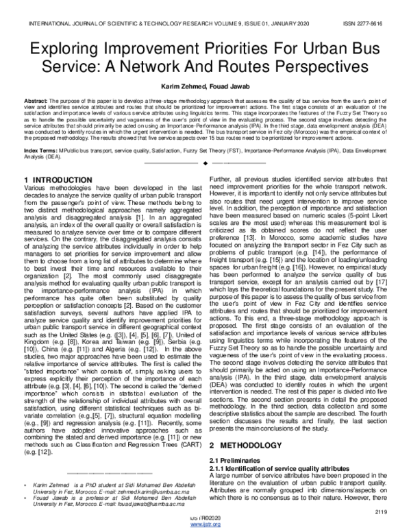 (PDF) Exploring Improvement Priorities For Urban Bus Service: A Network ...