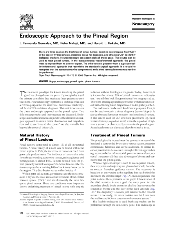 (PDF) Endoscopic Approach to the Pineal Region