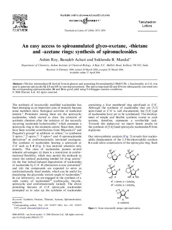 (PDF) An easy access to spiroannulated glyco-oxetane, -thietane and ...