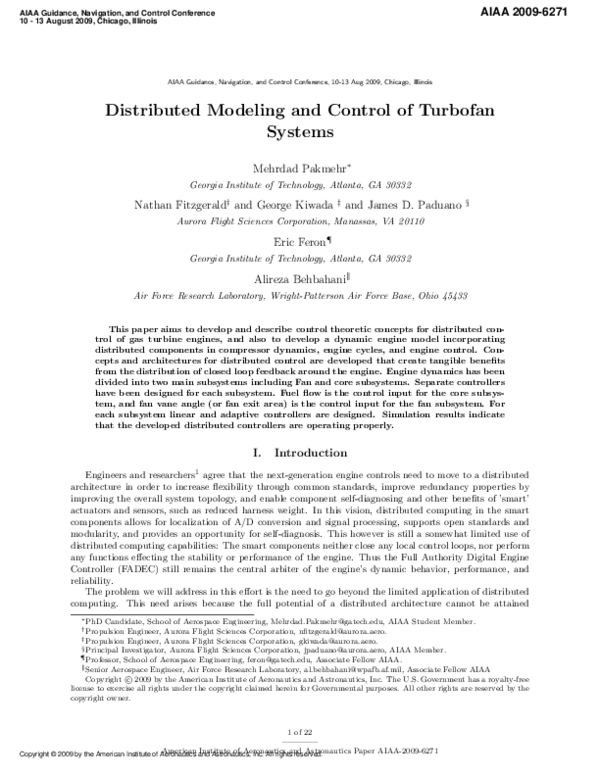(PDF) Distributed Modeling and Control of Turbofan Systems