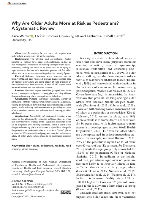(PDF) Why Are Older Adults More at Risk as Pedestrians? A Systematic Review
