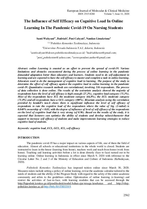 (PDF) The Influence of Self Efficacy on Cognitive Load In Online ...