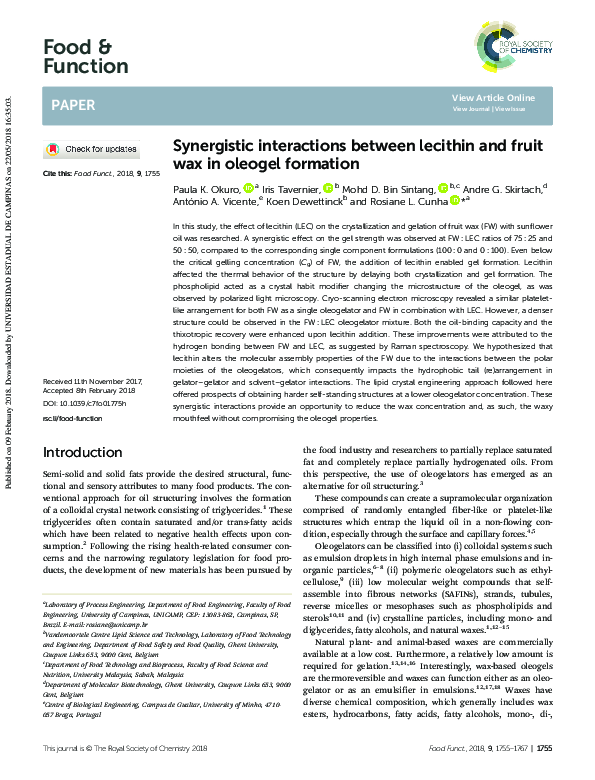 (PDF) Synergistic interactions between lecithin and fruit wax in