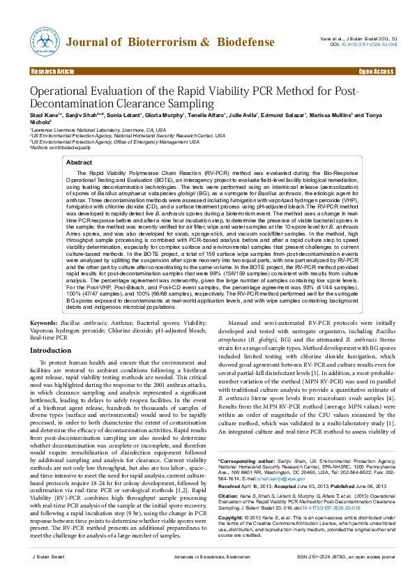 (PDF) Operational Evaluation of the Rapid Viability PCR Method for Post ...