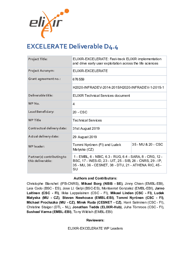 (PDF) ELIXIR-EXCELERATE D4.4: ELIXIR Technical Services document