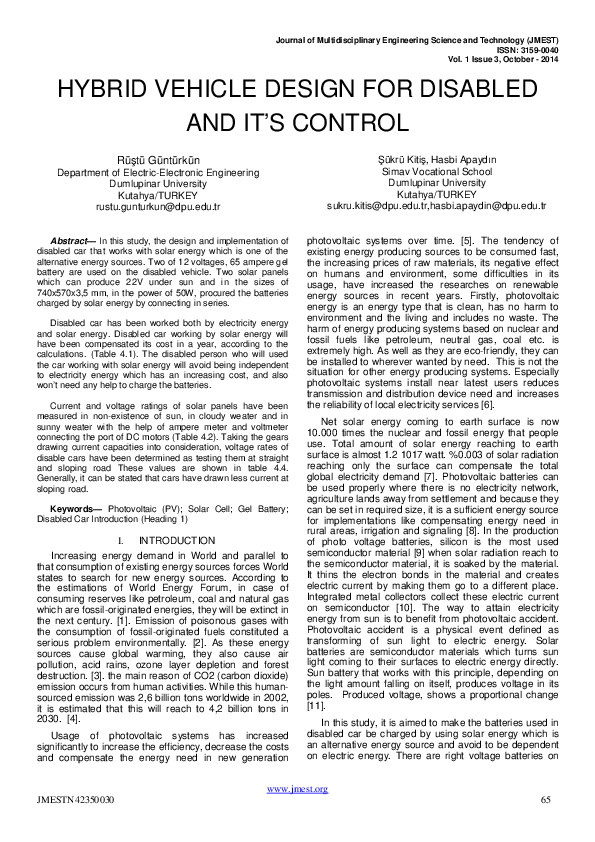 (PDF) Hybrid Vehicle Design for Disabled and It ’ S Control