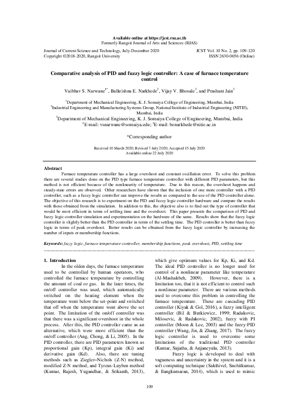 (PDF) Comparative analysis of PID and fuzzy logic controller: A case of ...