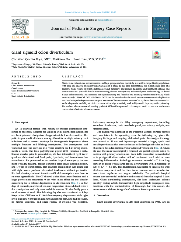 (PDF) Giant sigmoid colon diverticulum