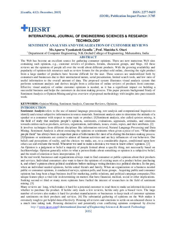 (PDF) Sentiment Analysis and Visualization of Customer Reviews