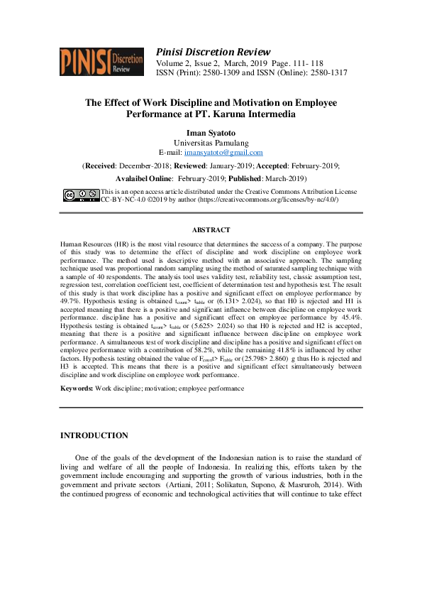 (PDF) The Effect of Work Discipline and Motivation on Employee ...
