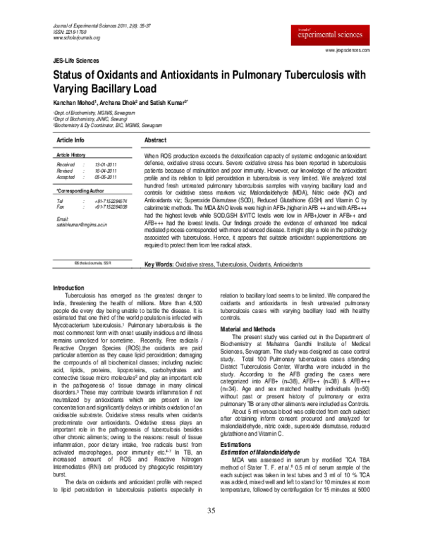 (PDF) Status of Oxidants and Antioxidants in Pulmonary Tuberculosis ...