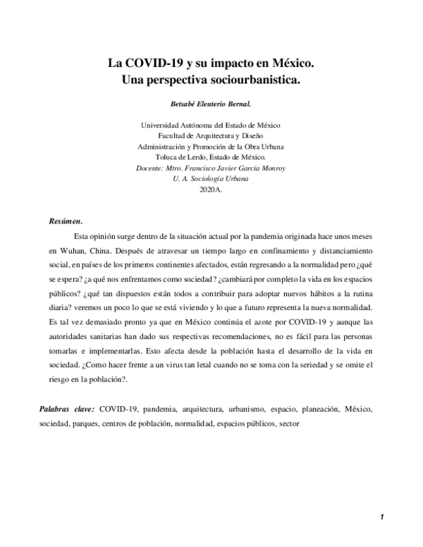 (PDF) La COVID-19 y su impacto en México. Una perspectiva sociourbanistica