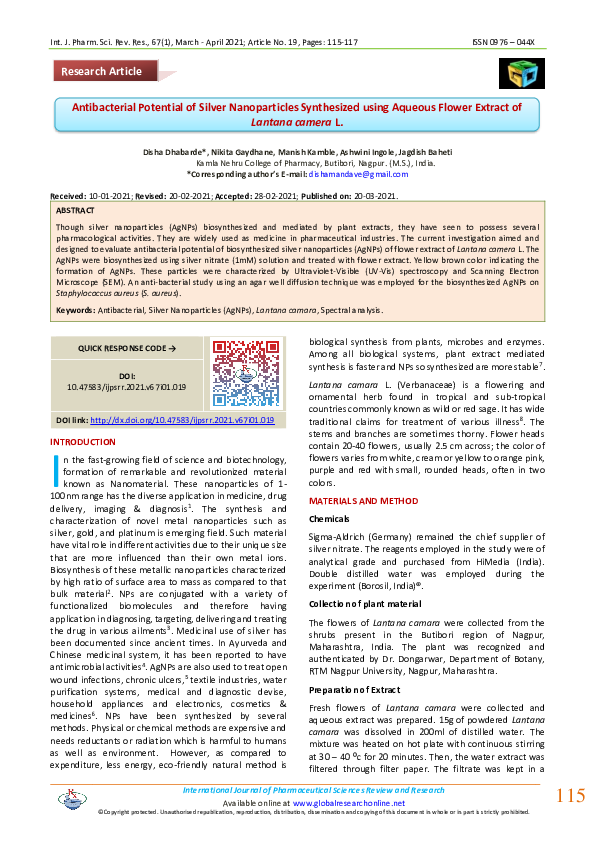 (PDF) Antibacterial Potential of Silver Nanoparticles Synthesized using ...