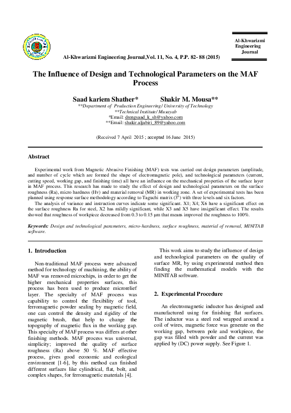 (PDF) The Influence of Design and Technological Parameters on the MAF ...