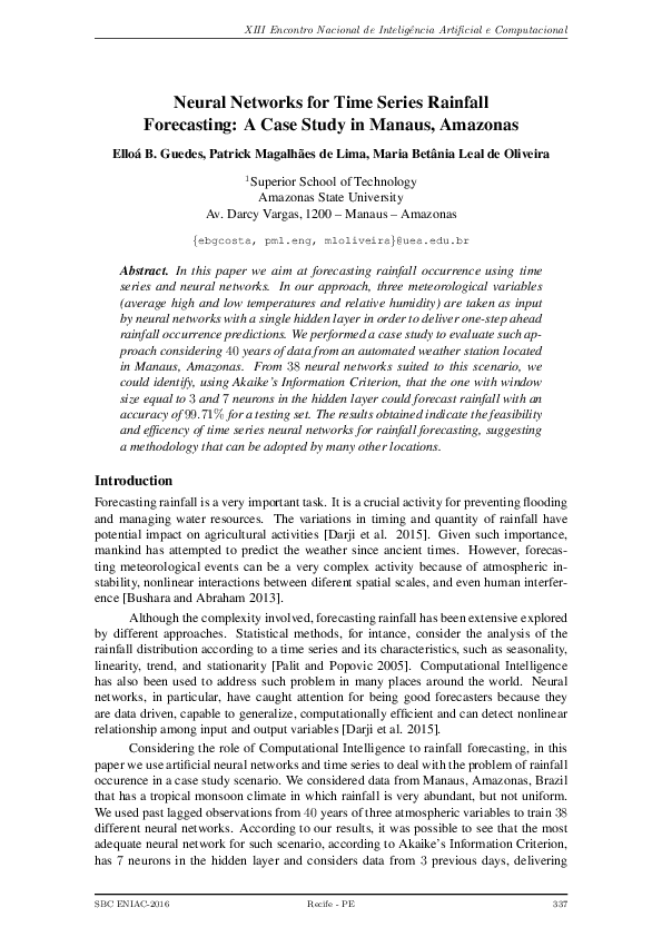 (PDF) Neural Networks for Time Series Rainfall Forecasting : A Case ...