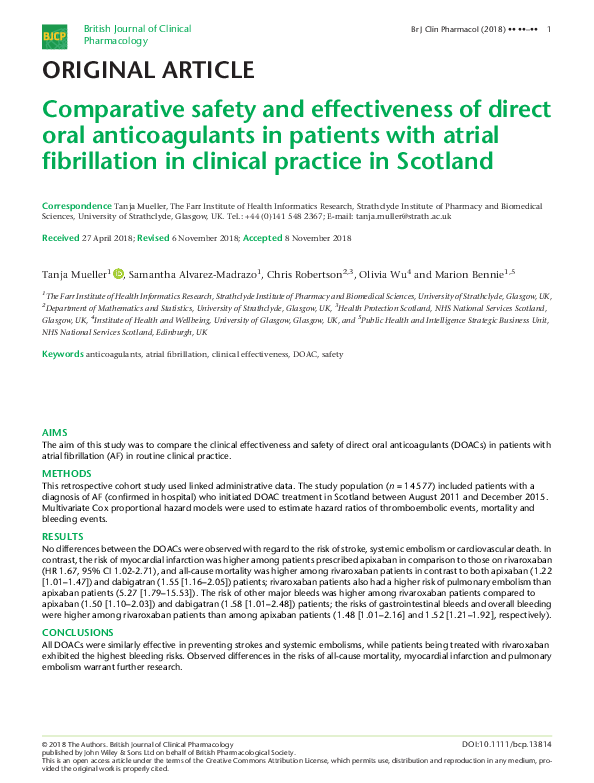 (PDF) Comparative safety and effectiveness of direct oral ...